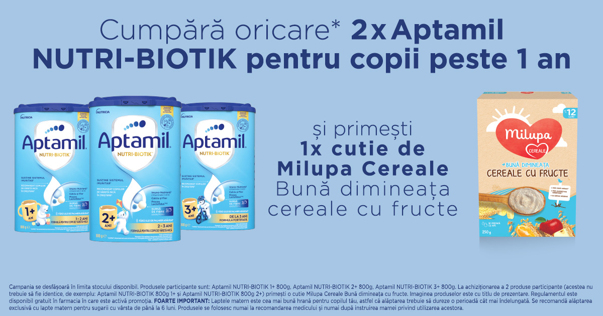La orice cutie de Aptamil Nutri-Biotik Junior 1,2 sau 3 + Milupa Multicereale (P438840007)